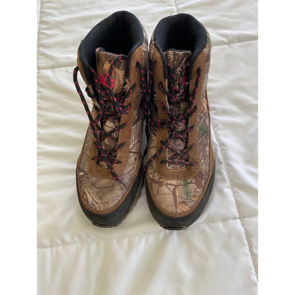 Realtree Girl Hawk Hiking Boots Womens 7.5 Brown Camo Pink Gorpcore Outdoor